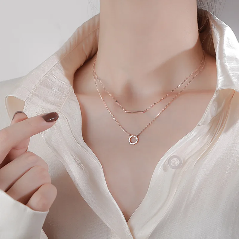 925 Sterling Silver Female Geometric Double Necklace Clavicle Chain Pendant for Women Wedding Party Gift Fine Jewelry Accessorie