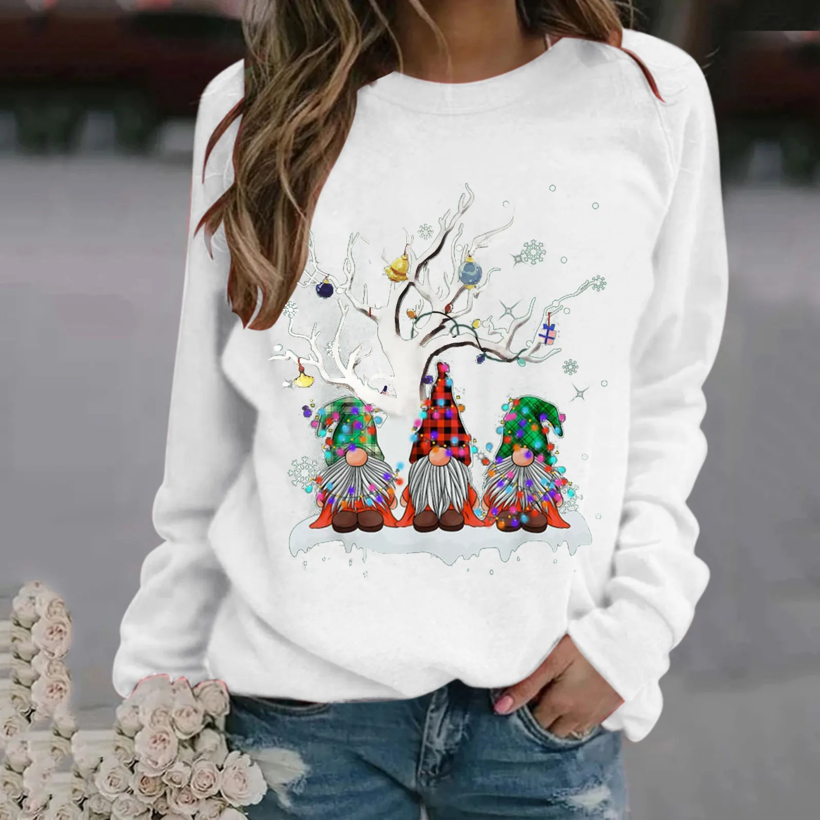 New Fashion Long Sleeve Casual Pullover Women Printed Clothing Loose Round Neck Top Christmas Sweatshirt