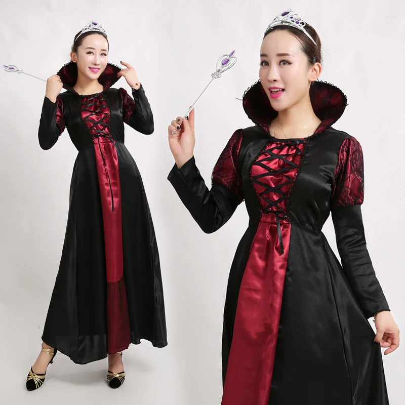 زي الهالوين للسيدات البالغات زي الملكة زوجة الأب التأثيري أداء سنو وايت كوين مسرح دكتور