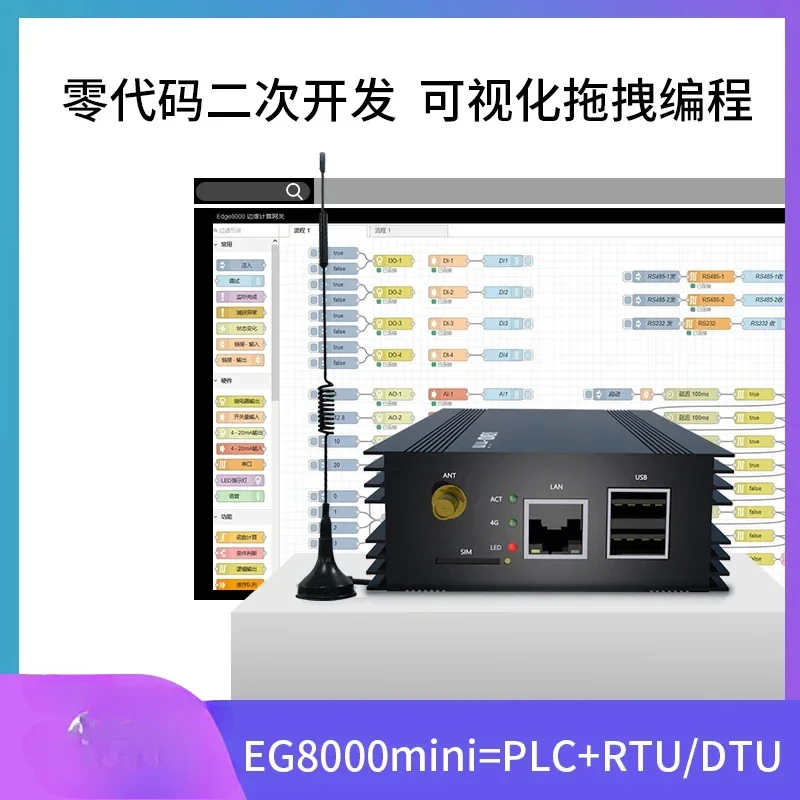 4G وحدة تحكم قابلة للبرمجة 5G حافة بوابة الحوسبة عقدة الأحمر التطوير الثانوي PLC وحدة التنزيل عن بعد Eg8000-Mini #3