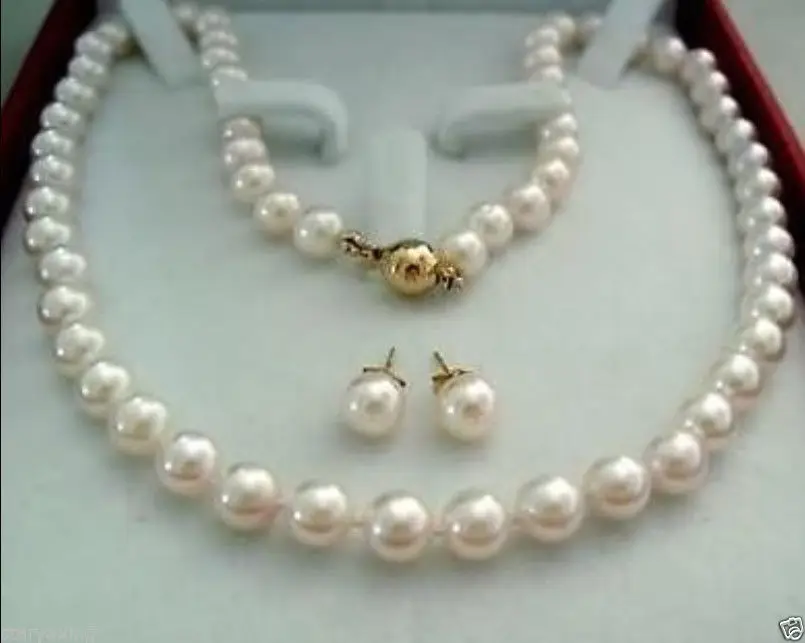 

42CM 14KGP Clasp 8-9MM AAA+ White Akoya Cultured Pearl Necklace Earring