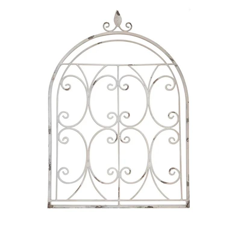 

Rustic Arched Metal Wall Decor with Scrollwork, Distressed White Finish, 50.5H x 35.5W cm, Vintage Window Frame Design