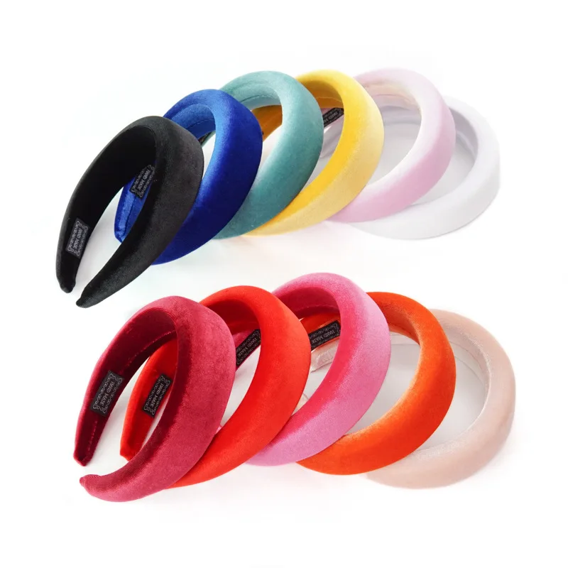 Fashion Plain Velvet Padded Headbands Wide Thick Sponge Hairbands for Women Girls Soft Non-slip Hair Hoop Bezel Hair Accessories