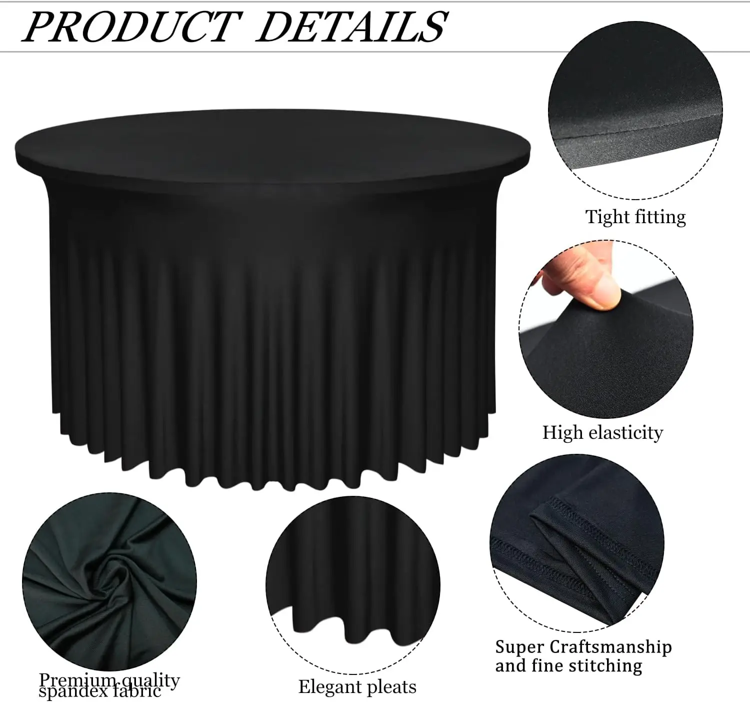 4 Pack Black 48Inch Round Table Skirt | Round Tablecloth For 4Ft Tables|Polyester Spandex Round Table Cloths With Skirt|Stain