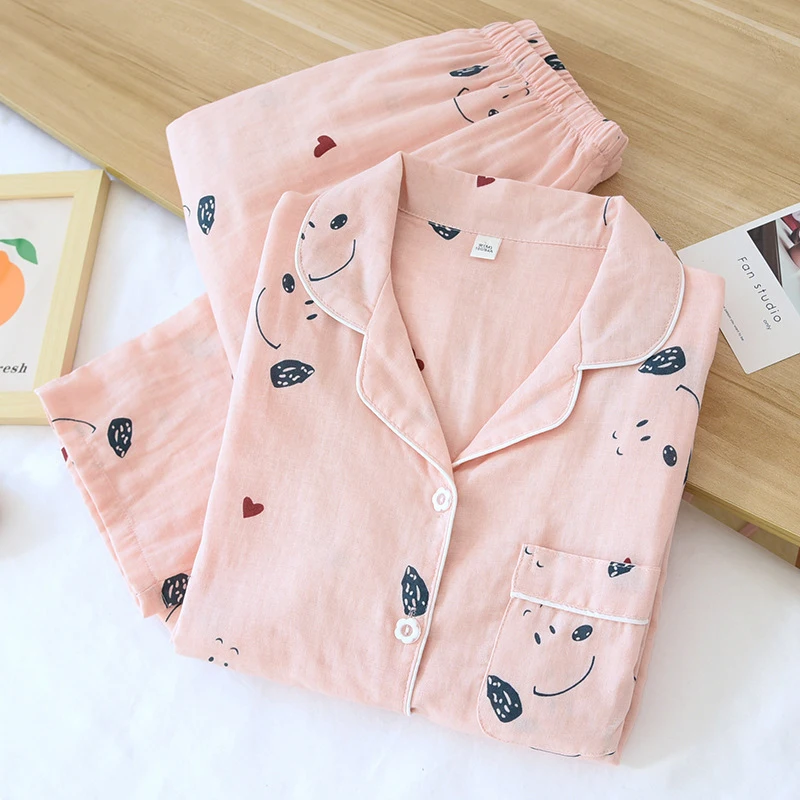 

2-Piece Women's Pajama Set, Casual Breathable Sleepwear, Cotton Linen Gauze Long Sleeve & Relaxed Fit, Lightweight & Soft Home L