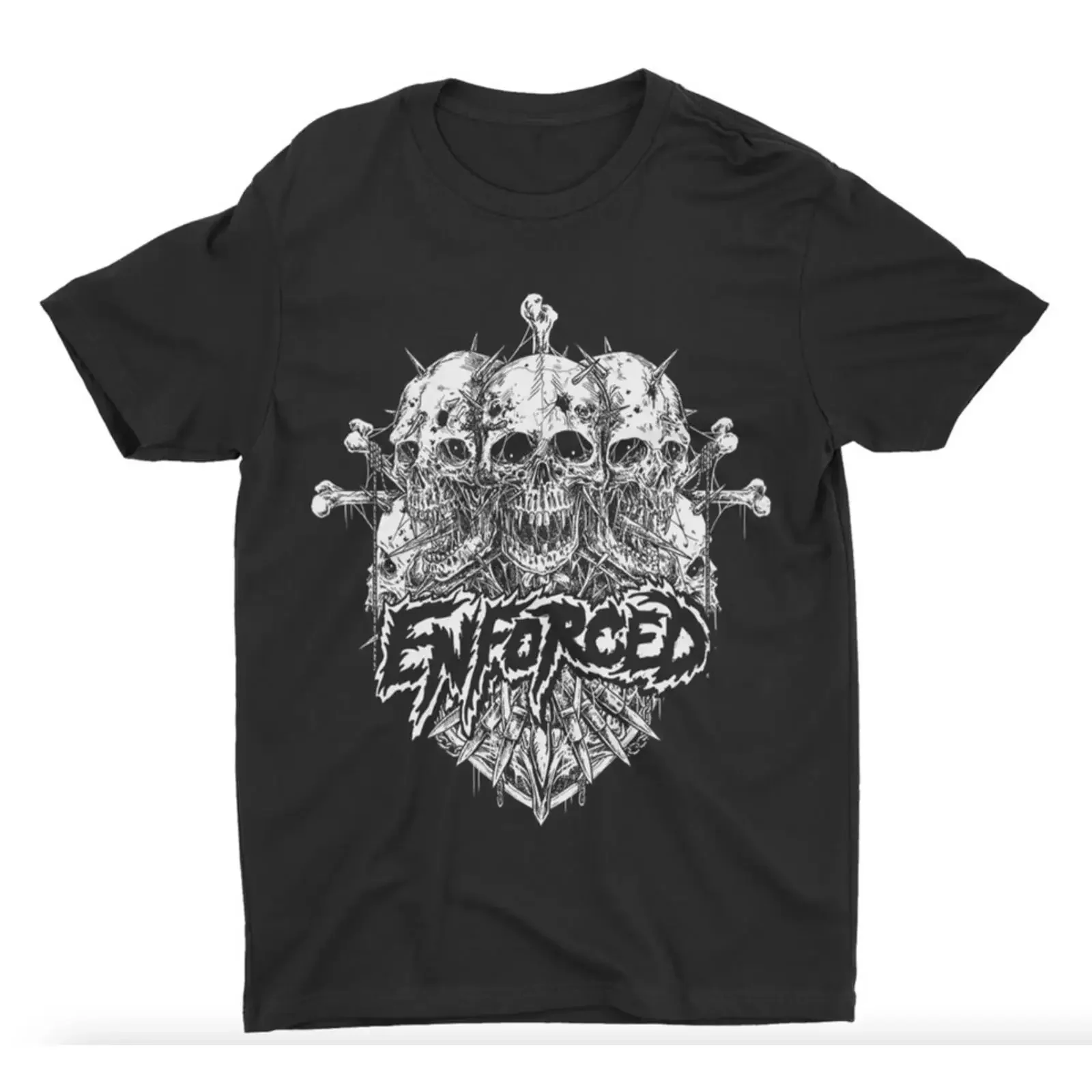 Enforced Band Skull Heavy Cotton Black T Shirt vintage Washed Versatile Casual Top For Everyday Wear homme graphic Stretched