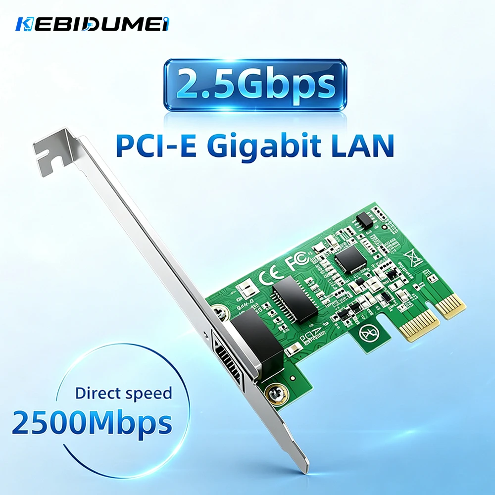 KEBIDUMEI 2.5G PCIe RJ45 Network Adapter 2500Mbps Gigabit Ethernet LAN Controller Card 100/1000/2500Mbps SupportWindows 11 10