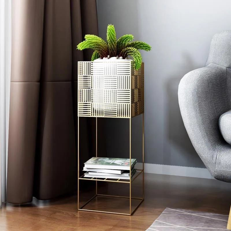 

Nordic wrought iron flower rack balcony living room indoor floor-to-ceiling simple double-layer creative corner flower pot