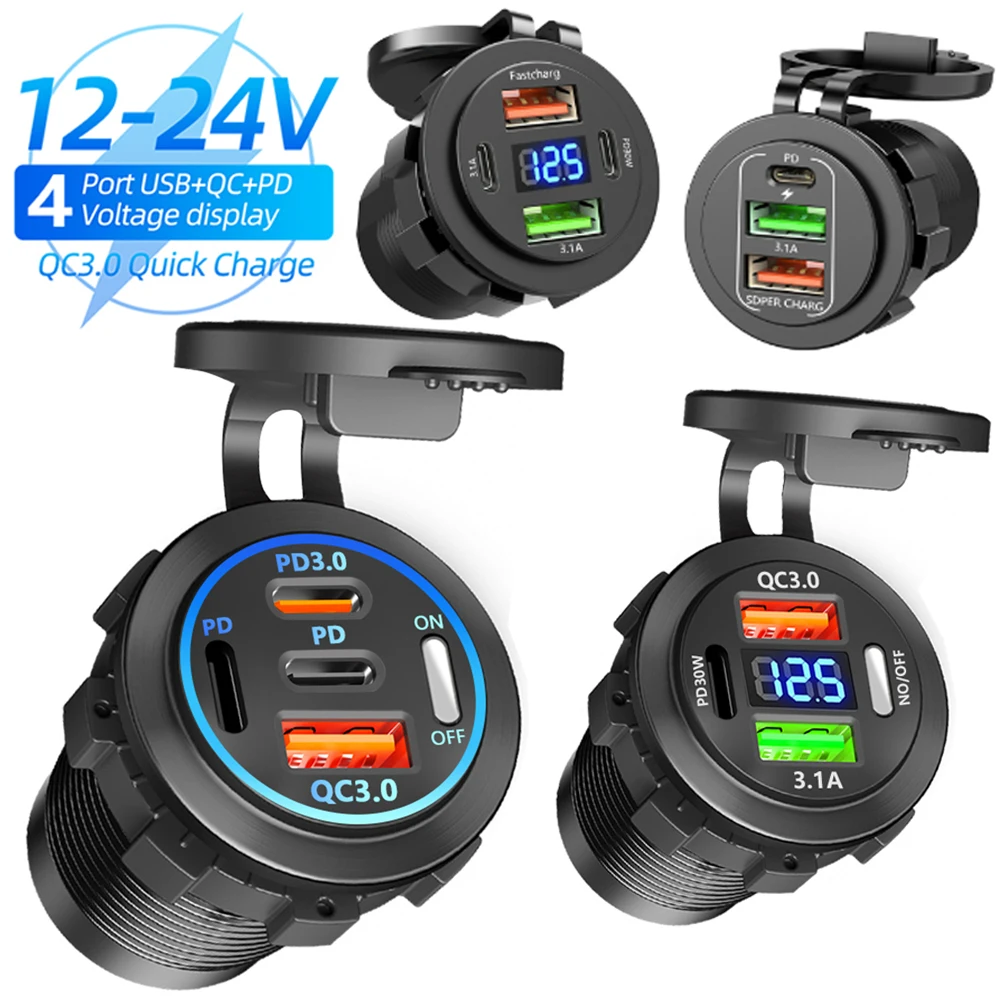 Car Universal Modified Car Charger Pd3.0 Qc3.0 Pd30W 3.1A Fast Charger Suitable for Rv and Yacht Combination Modification