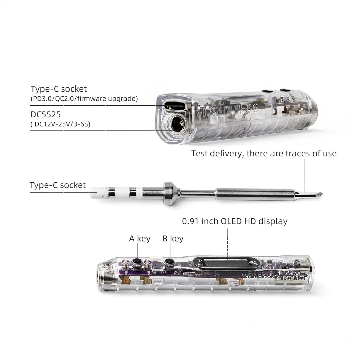 HGLRC RC2 Soldering Iron OLED HD Display Compatible with TS / T12 Soldering Lron Tips