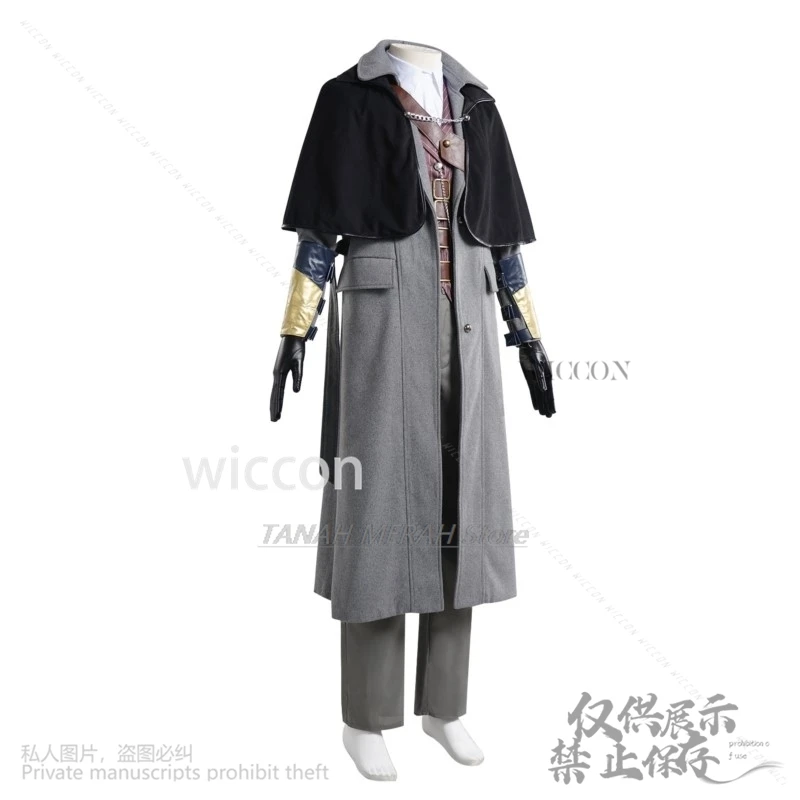 Juego Bloodborne Cosplay Gehrman disfraz gabardina sombrero uniforme Halloween Horror traje de Navidad gabardina hombre Halloween Cos