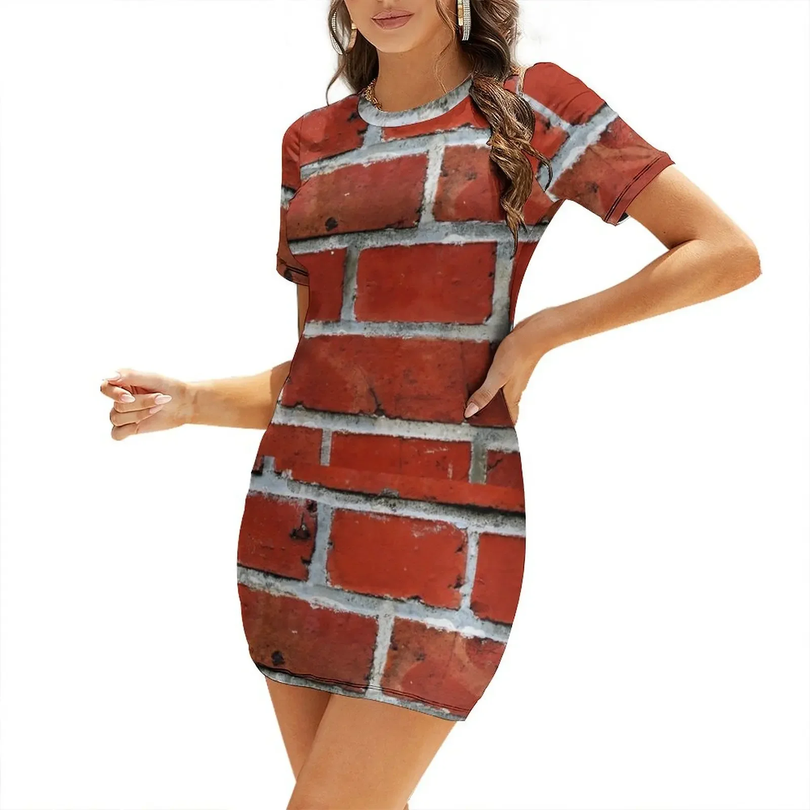 

Red Brick Wall Short-Sleeved Dress dresses korean style elegant women's dresses for wedding Party dresses for women Dress