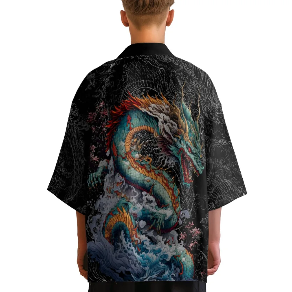 

Summer Kimono Men Vintage Fashion Hawaiian Shirt Beach Cardigan Lucky Dragon Kimono Women Yukata Japanese Clothes Bathrobe Haori