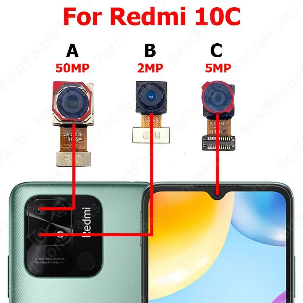 Camera For Xiaomi Redmi 10C Rear Backside Front Facing Frontal Selfie Back Camera Module Mobile Phone Replacement Parts