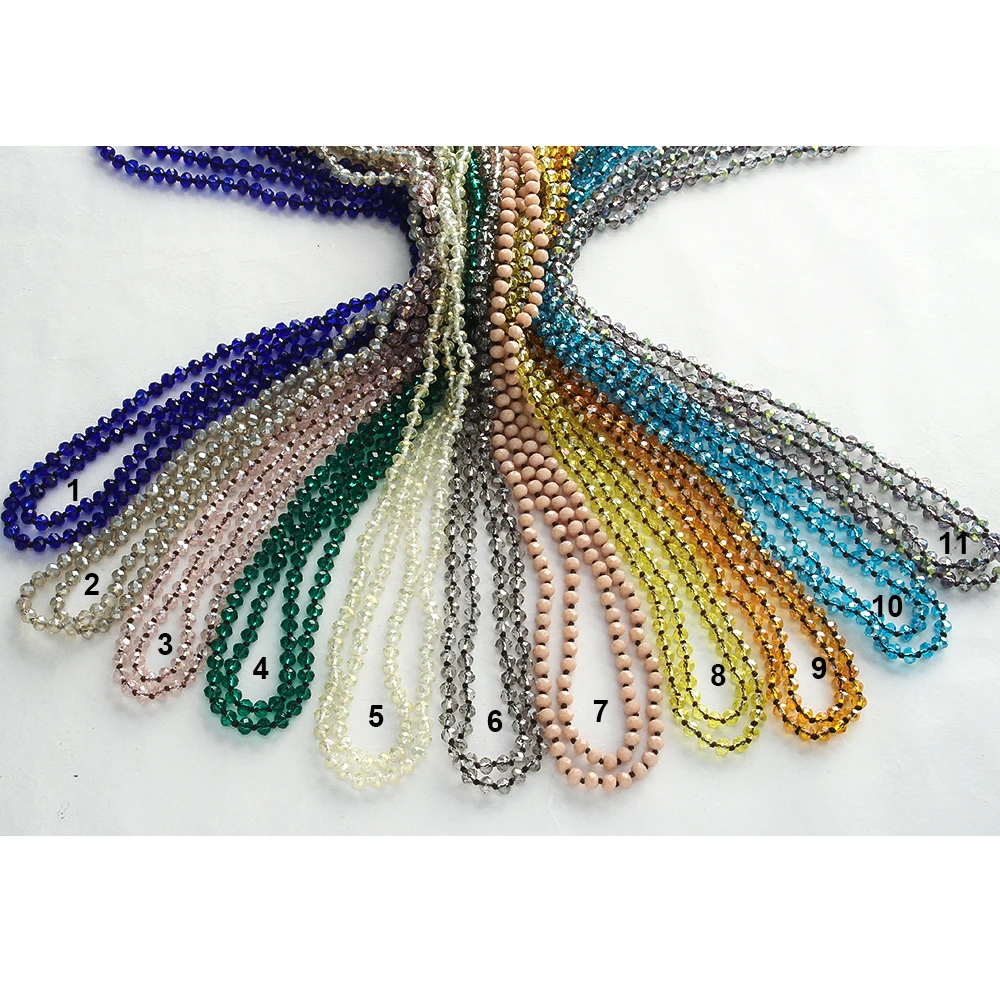Fashion Bohemian Tribal Jewelry Long knotted 6mm 150CM Glass Crystal Necklace