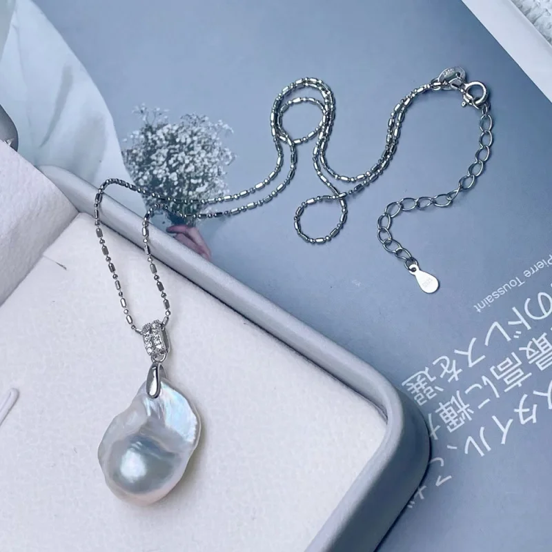 

Pearl 925 Sterling Silver Necklace Female Dazzling Baroque Fish Tail Pendant