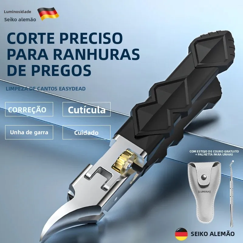 Conjunto de cortadores de unhas de 3 peças - lixa de unhas e estojo protetor incluídos, mandíbula larga resistente, cabo longo de lâmina inclinada ultra afiada,