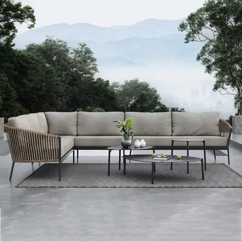 Modern Luxury Waterproof Garden Sofa Set Hand Woven Rattan Outdoor Furniture Combination Patio Seating for Backyard Lawn