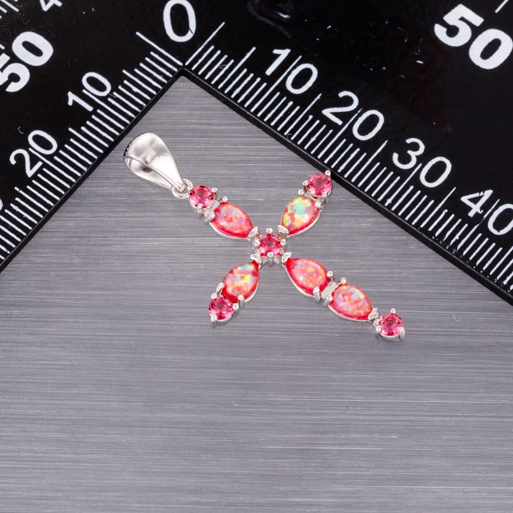 KONGMOON Gothic Cross Rose Red CZ Red Fire Opal Jewelry for Women Pendant for Necklace