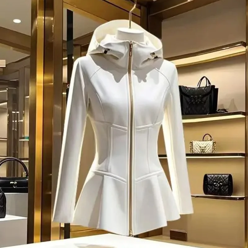 Korean Fashion New Hooded Short Tops Zipper Long Sleeve Pink Vintage Hoodie Coat Jackets for Women Sports 2025 Spring Autumn