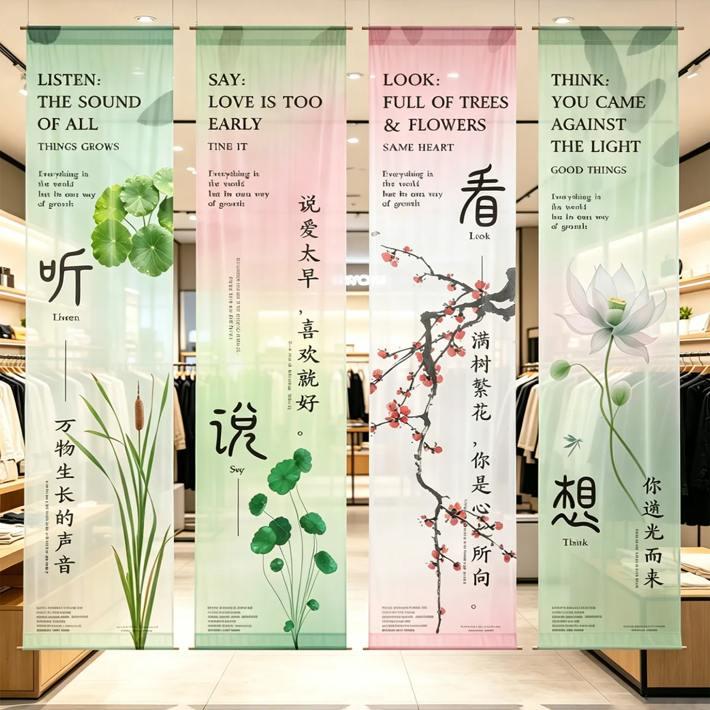Chinese Calligraphy Voile Hanging Room Divider – Semi Transparent Gauze Curtain for  Library, Tea Room, and Healing Space Decor