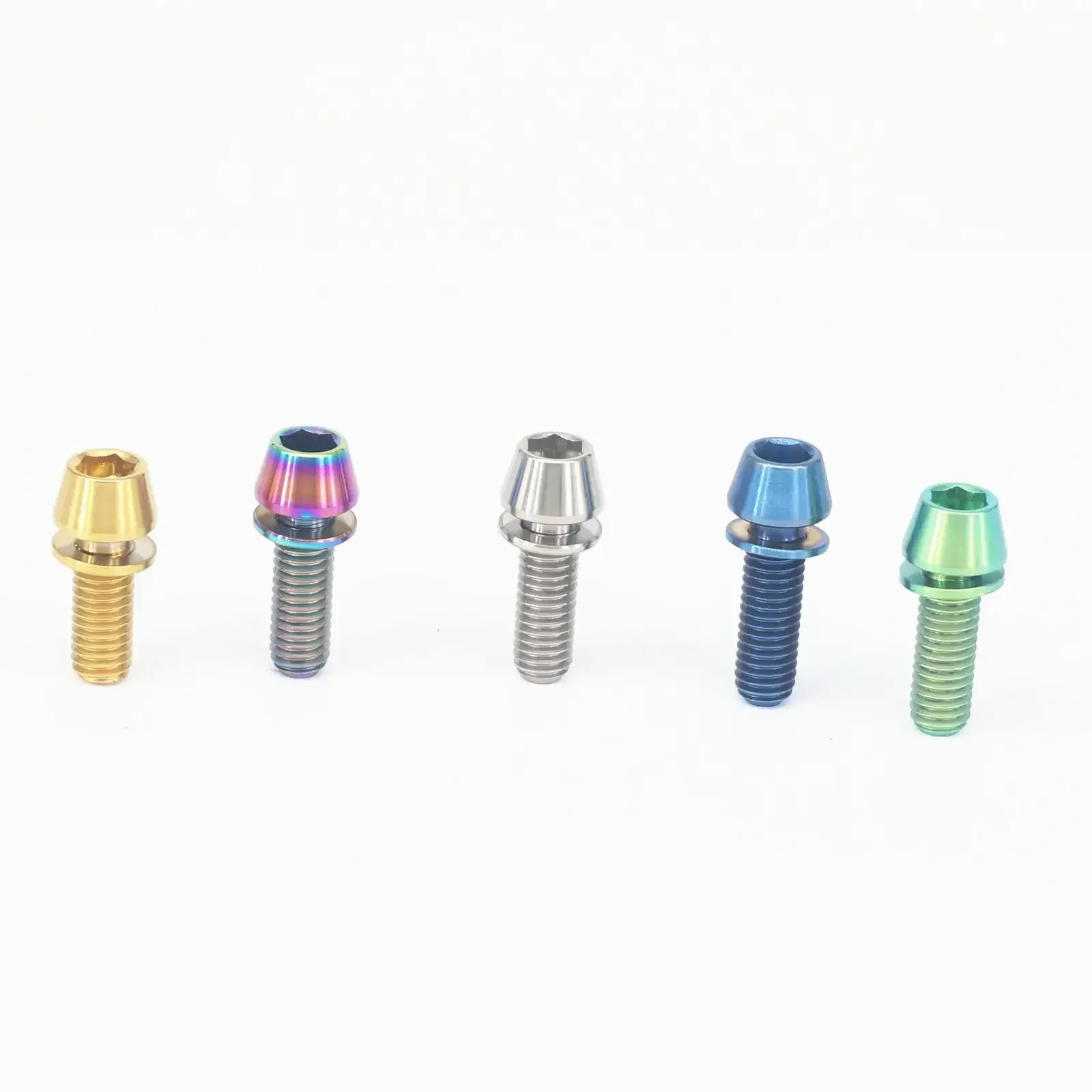 (2) M5x16mm M5x18mm M5x20mm GR5 Titanium Golden/Blue/Green/Purple/Black Bike Screw Taper Cone Head Bolts With Washer