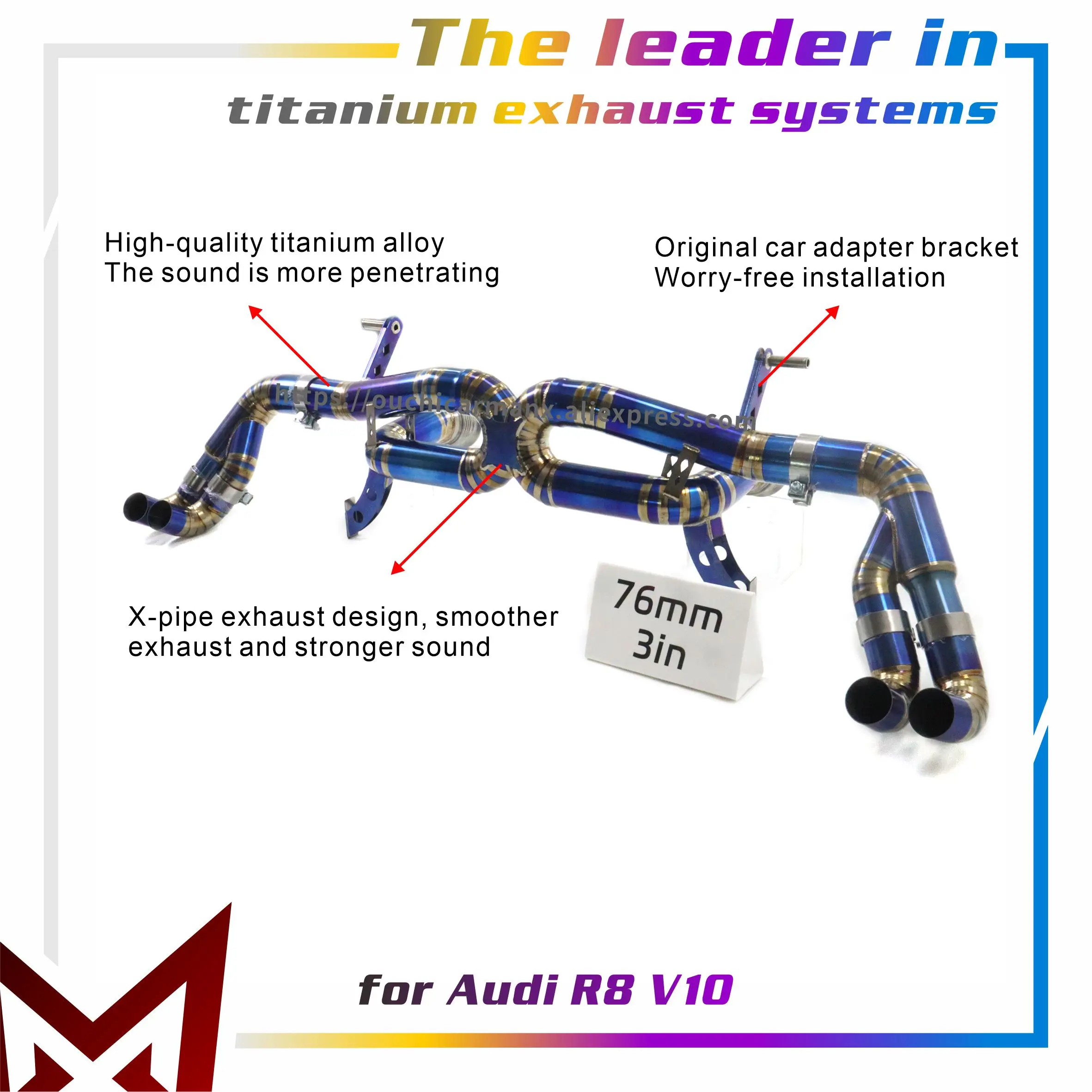 

MANX Exhaust system for Audi R8 V10 Ti Catback TIG manual welding Increase pipe diameter 76mm High quality