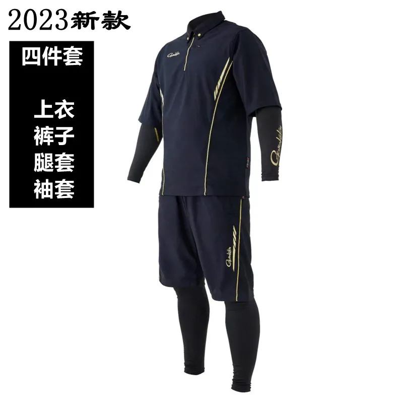 2023 New Gamakatsu Fishing Suit Men Summer Thin Ice Silk Sun Protection Quick Dry Short-sleeved Fishing Tops Shorts 4 Piece Suit