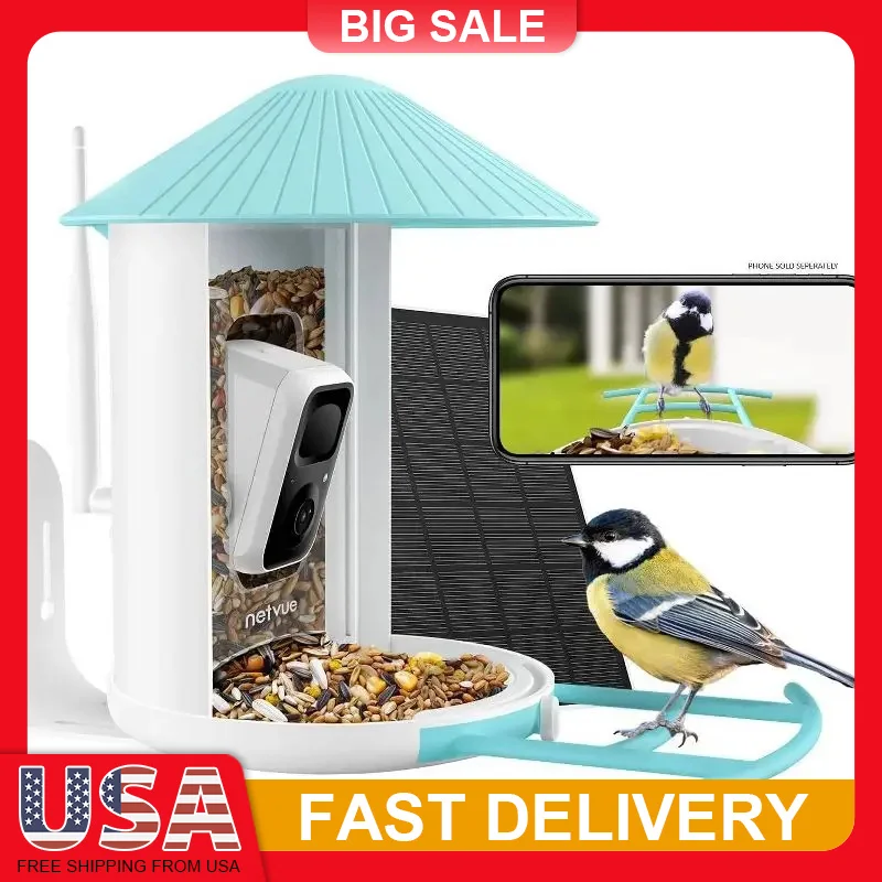 

Smart Bird Feeder with Camera 1080P HD Solar Powered WiFi Motion Detection Night Vision AI Bird Recognition Outdoor Wildlife