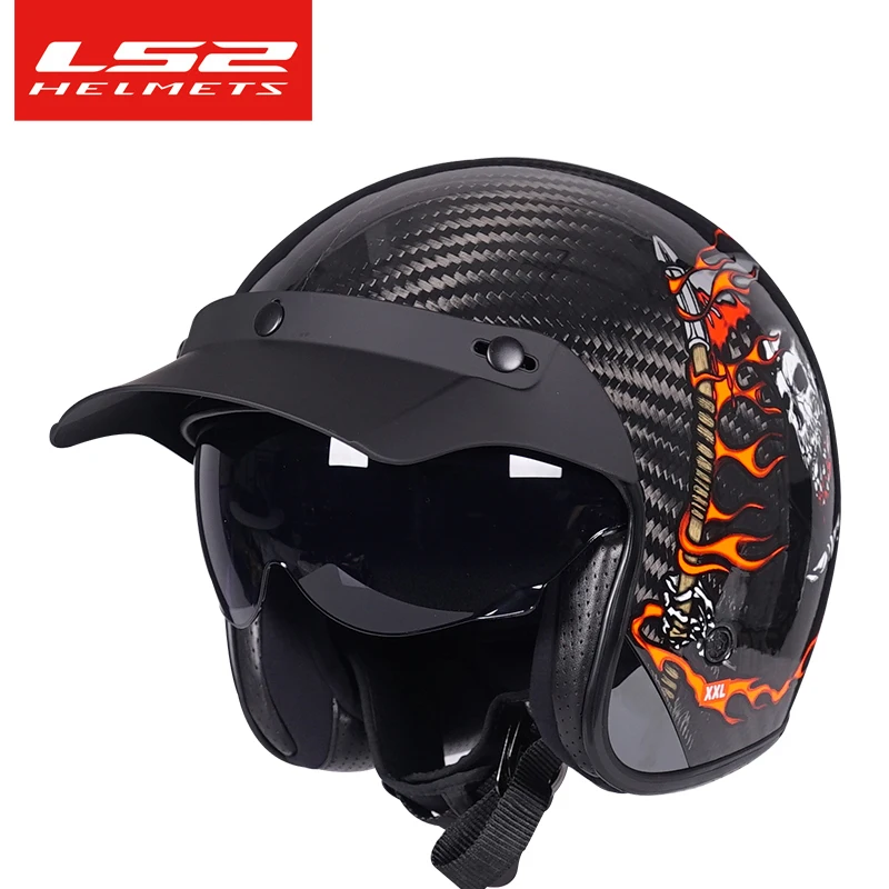 

LS2 OF601 Retro Helmet Motorcycle Men's Carbon Fiber Half Helmet Three-quarter Four Seasons Women's Locomotive 범블비헬맷
