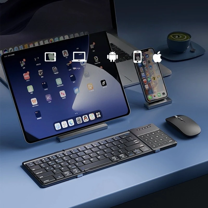 

Портативная клавиатура с 104 клавишами, сложенная для мобильного телефона — совместима с ПК iOS Android Windows — компактный дизайн, приятный для путешествий