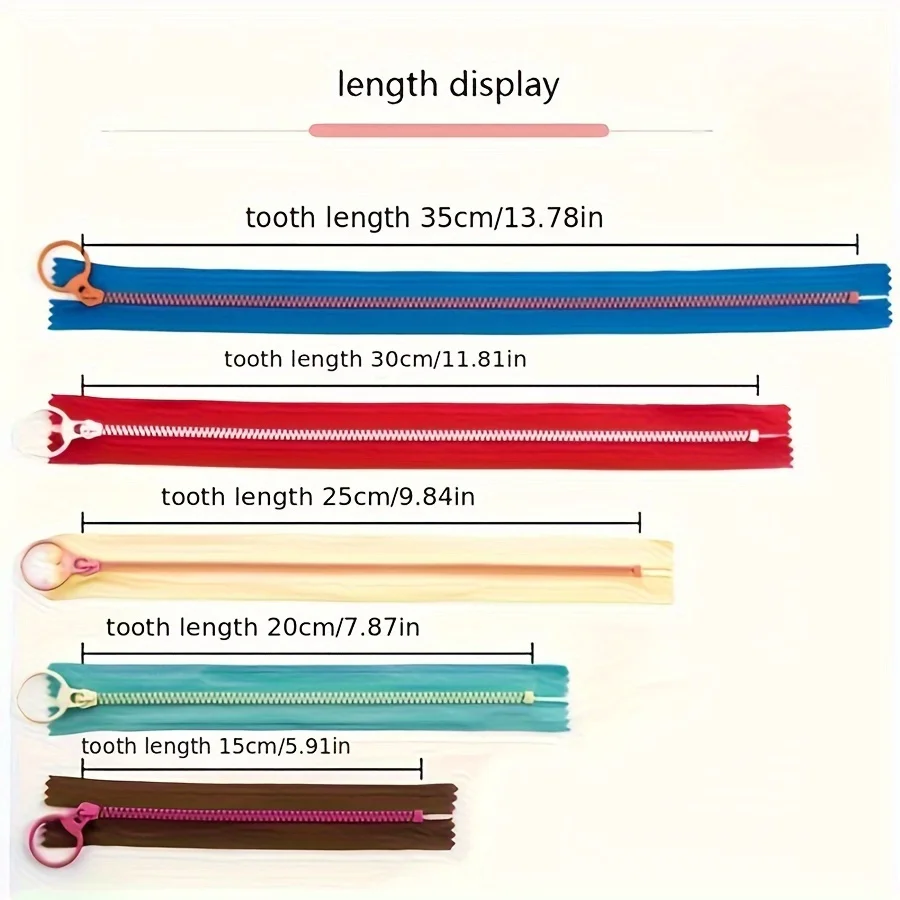 10pcs15cm-30cm mixed resin zipper, 3# closed with pull loop, durable zipper head, for sewing, crafts, bags