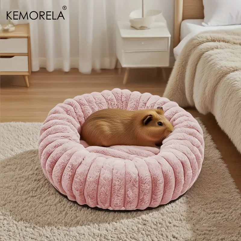 Plüschiges Rundes Haustierbett Waschbares Weiches Nest für Kaninchen Verschleißfestes Warmes Schlafkissen für Kaninchen Hamster Kleine Haustiere – Detail 3