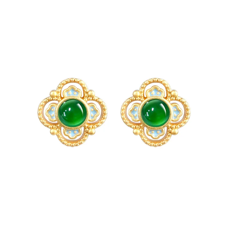 

Серьги-гвоздики с натуральным зеленым нефритом в форме цветка, амулет, позолоченные 18-каратным золотом, дизайнерские аксессуары, настоящие ювелирные изделия, подарки для женщин