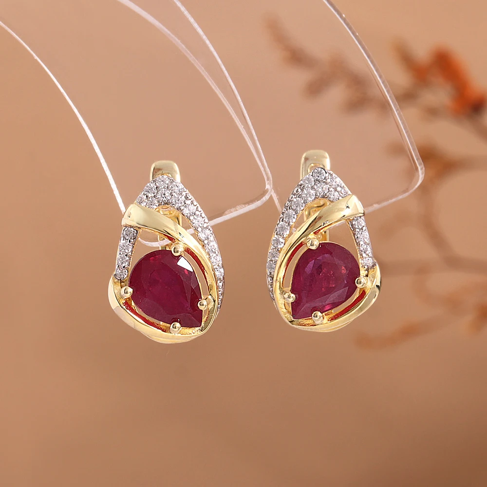 Tbj exquisite 3.74ct natural pear 6*8mm filled ruby clasp earrings 925 Sterling Silver fine jewelry for women's engagement gift