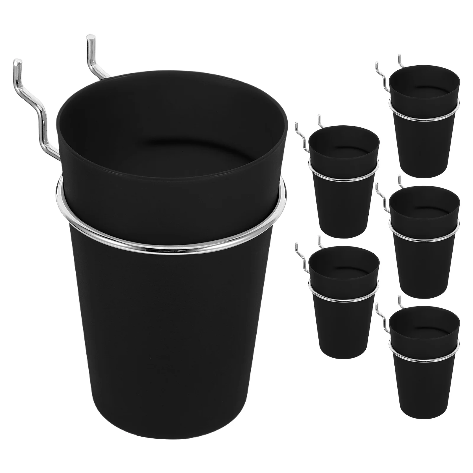 

6pcs Cups With Ring Hooks Plastic Storage Bins Organizer For Office Wall Tool Holder Accessories Pegboard Storage Cups Pegboard