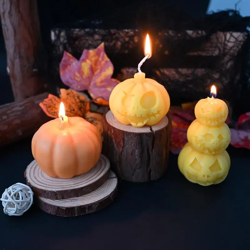 Skull Pumpkin Head Series Silicone Candle Mold DIY Halloween Horror Theme Sculpture Epoxy Plaster Soap Making Tool For Home Gift