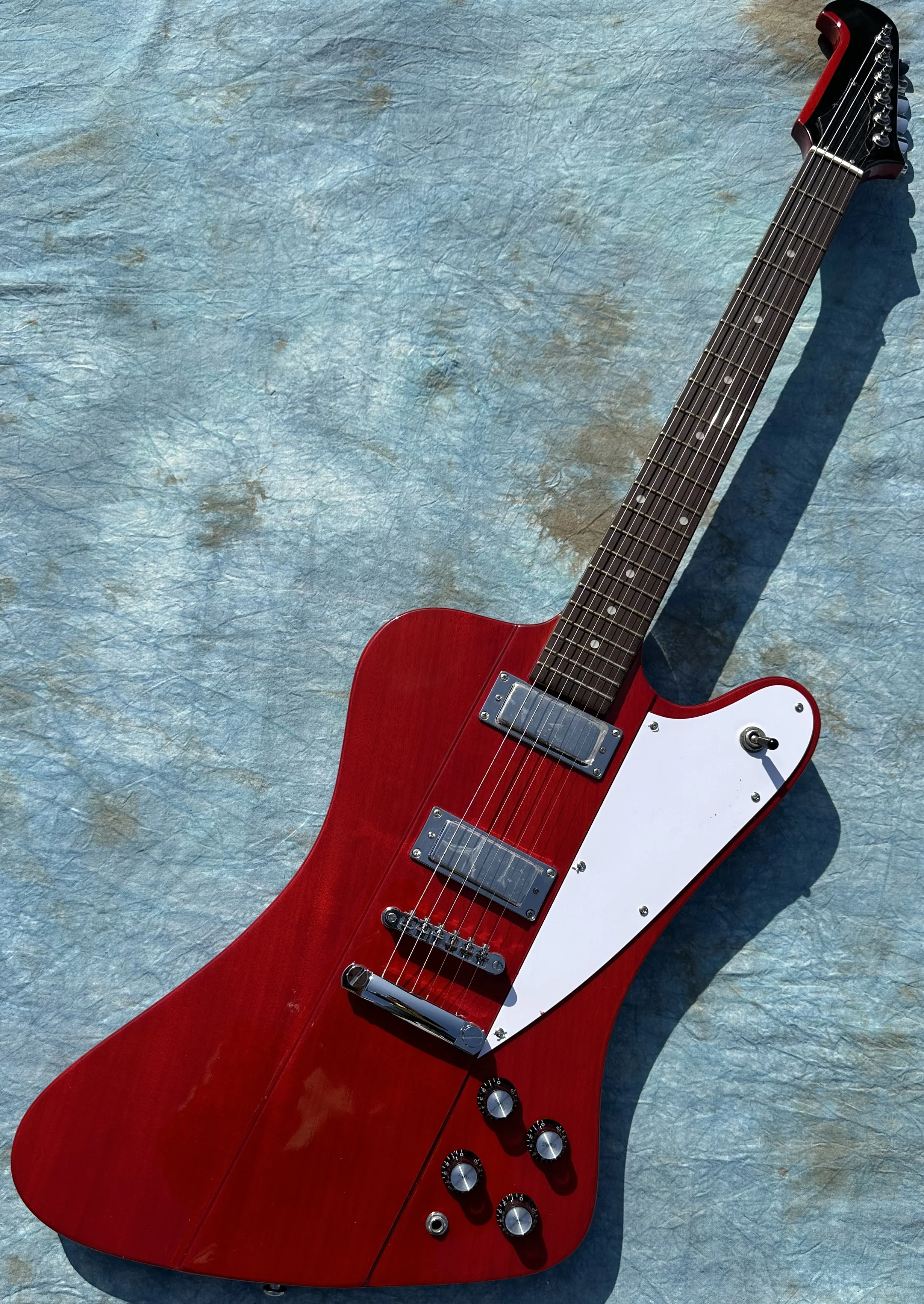 Alien electric guitar, Firebird guitar, burgundy color, pearl inlay, in stock, lightning free shipping