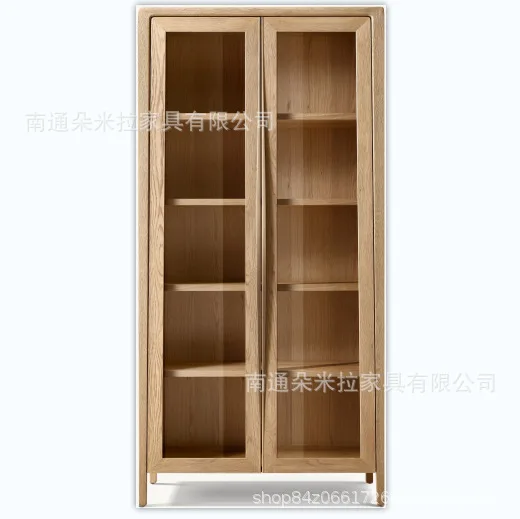 American solid wood high-end luxury villa indoor tableware cabinet glass door design locker storage cabinet bookcase
