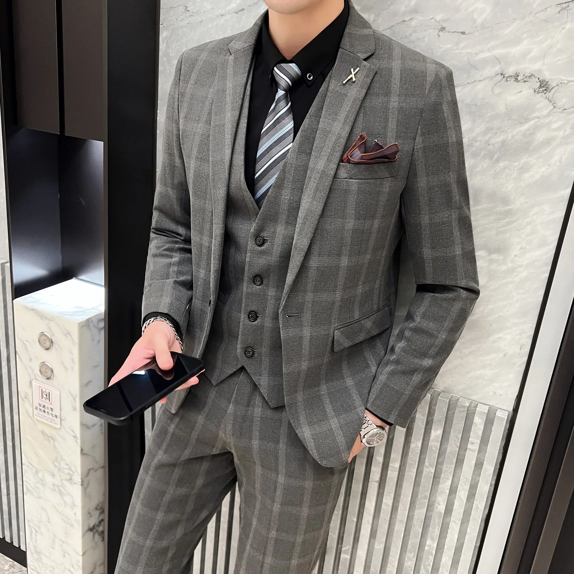 2027 High End Fashion Design Three Piece Suit Vest Trousers British Style Business Casual Wedding Slim Single Breasted