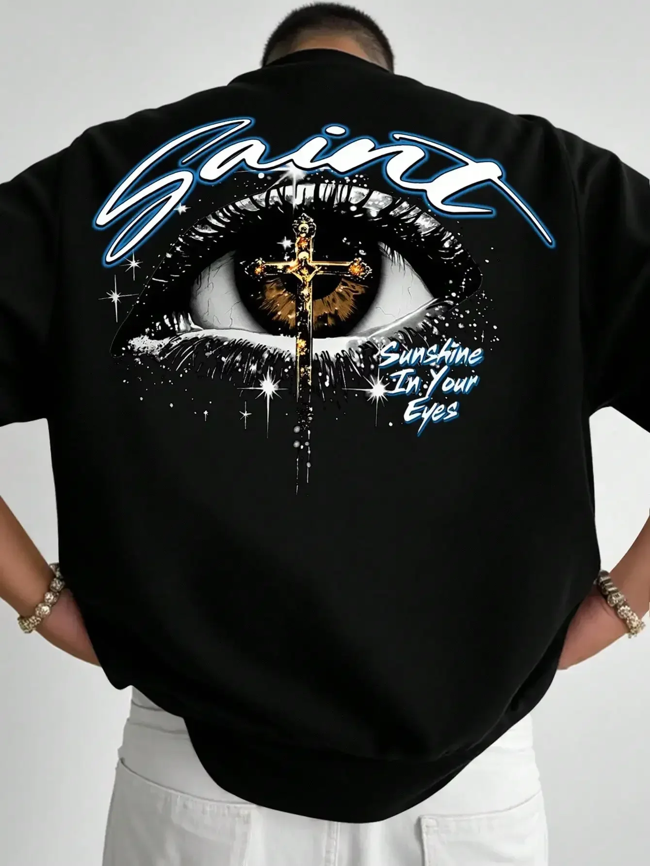 

Мужская черная футболка больших размеров Manfinity EMRG с принтом Saint Letter и Eye, уличный стиль, подходит для повседневного ношения