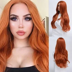 WHIMSICAL W Long Body Wave Hairstyle Orange Wigs For Women Middle Part Heat Resistant Hair Synthetic Wig Fiber Average Size