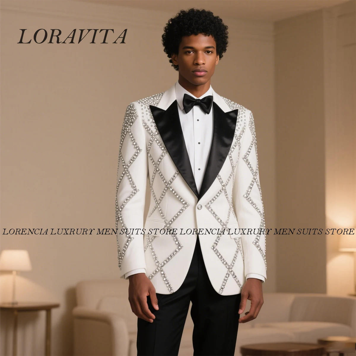 

Customized Glitter Crystal Ornament Men Suit 2 Pieces Sets Groom Male Blazers Slim Fit Business Costume Homme Wedding Tuxedos