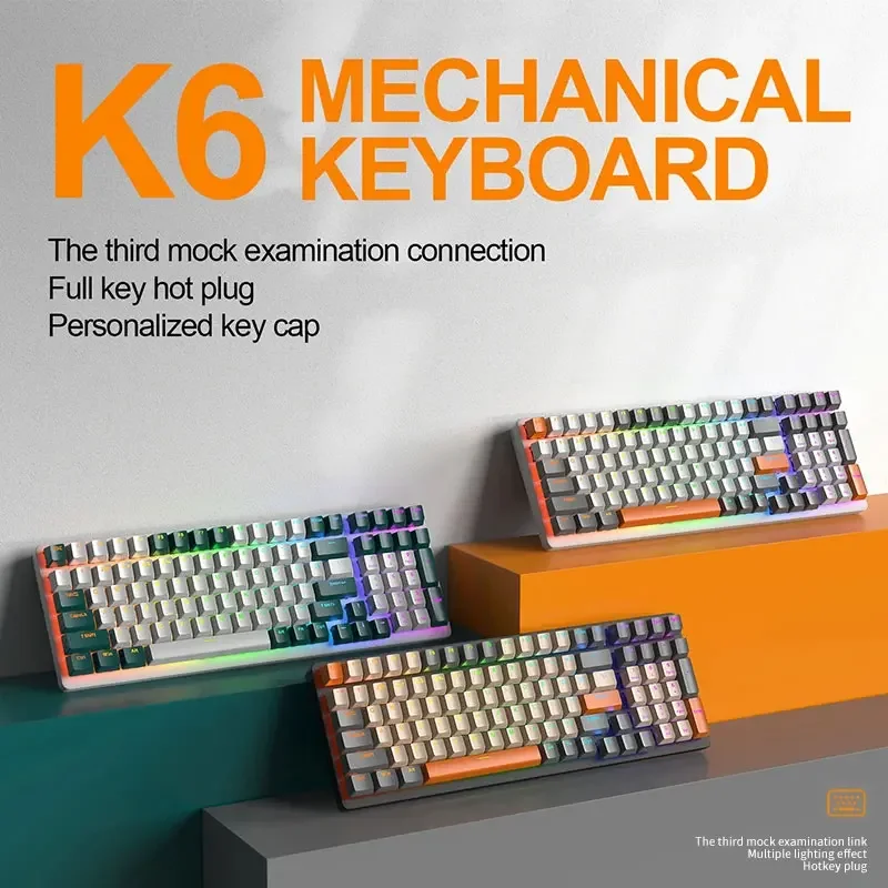 LOERSS  K6 Mechanical Keyboard Bluetooth 5.0 2.4G Wireless RGB 100 Keys Hot Swap Gasket Three Modes Gaming USB Keyboard PC Gamer