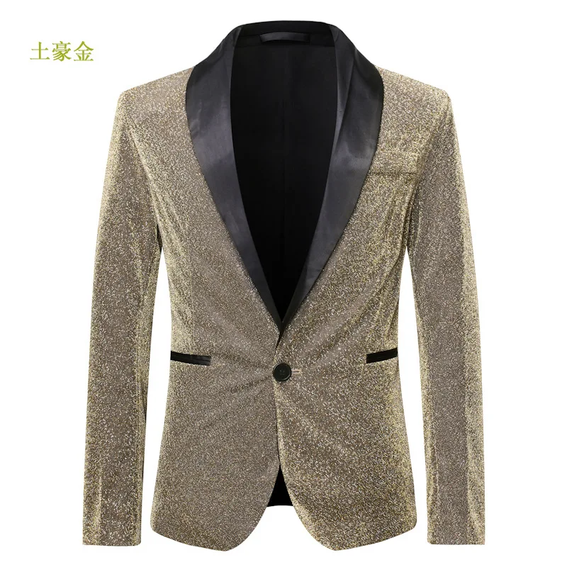 2025 men's European size autumn style, golden velvet color matching suit, stage performance, host blazer