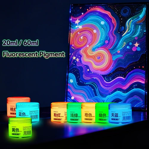 Imagen 2 del producto BORRENCE pintura luminosa de pigmento fluorescente 20/60ml 8 colores Graffiti pintado a mano DIY pintura acrílica impermeable que brilla en la oscuridad