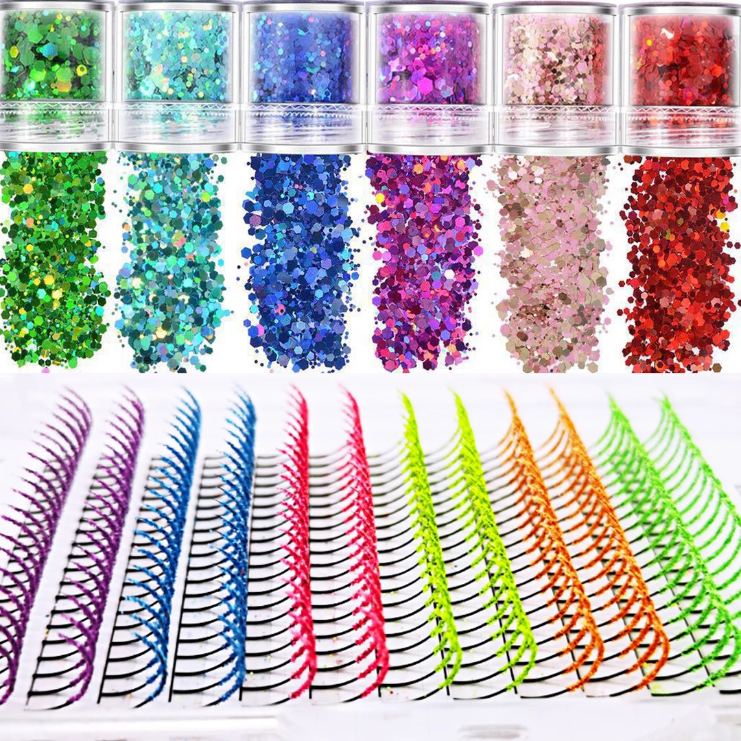 Glitter Eyelash Extension Mix Color Glitter Shiny Colorful Individual Eyelash Extension Fluorescence Makeup Party Glitter Lashes