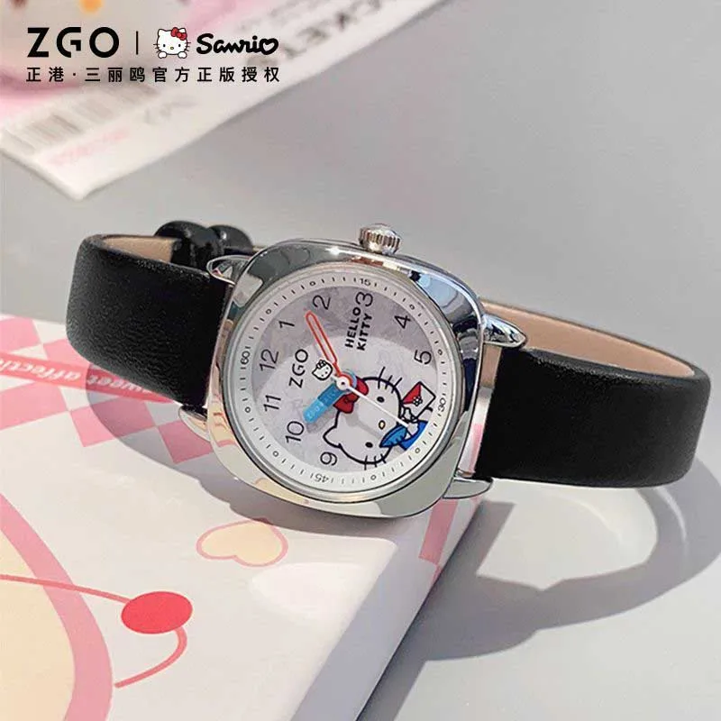 Sanrio Original Zgo Joint Hellokitty Watches Kawaii Waterproof Cute Sports Quartz Vintage Belt Watch For Girl Birthday Gifts