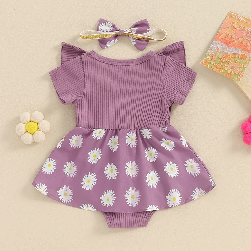 Newborn Baby Girl Clothes Daisy Romper Short Sleeve Ruffle  Summer Jumpsuit Cute Girl Outfit