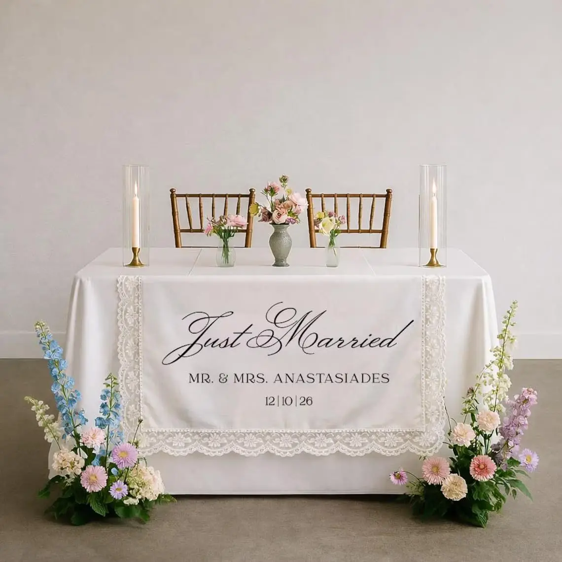Elegant Wedding Tablecloth With Lace Table Decorative Banners Add Name Date For Outdoor Wedding Birthday Party Custom Made